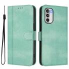 For Motorola Moto G 5G 2022 Line Splicing Buckle Retro Leather Phone Case(Mint) - 2