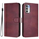 For Motorola Moto G 5G 2022 Line Splicing Buckle Retro Leather Phone Case(Wine Red) - 2