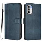 For Motorola Moto G 5G 2022 Line Splicing Buckle Retro Leather Phone Case(Dark Blue) - 2
