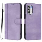 For Motorola Moto G 5G 2022 Line Splicing Buckle Retro Leather Phone Case(Purple) - 2