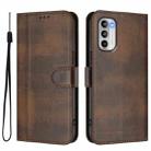 For Motorola Moto G 5G 2022 Line Splicing Buckle Retro Leather Phone Case(Brown) - 2