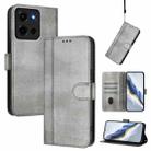 For Motorola Moto G 5G 2025 Line Splicing Buckle Retro Leather Phone Case(Grey) - 1