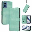 For Motorola Moto G Play 4G 2024 Global Line Splicing Buckle Retro Leather Phone Case(Mint) - 1