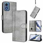 For Motorola Moto G Play 4G 2024 Global Line Splicing Buckle Retro Leather Phone Case(Grey) - 1