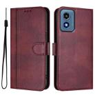 For Motorola Moto G Play 4G 2024 Global Line Splicing Buckle Retro Leather Phone Case(Wine Red) - 2
