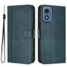 For Motorola Moto G Play 4G 2024 Global Line Splicing Buckle Retro Leather Phone Case(Dark Green) - 2