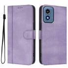 For Motorola Moto G Play 4G 2024 Global Line Splicing Buckle Retro Leather Phone Case(Purple) - 2
