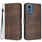 For Motorola Moto G Play 4G 2024 Global Line Splicing Buckle Retro Leather Phone Case(Brown) - 2