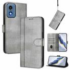 For Motorola Moto G Play 5G 2024 Global Line Splicing Buckle Retro Leather Phone Case(Grey) - 1