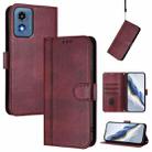 For Motorola Moto G Play 5G 2024 Global Line Splicing Buckle Retro Leather Phone Case(Wine Red) - 1