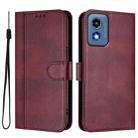 For Motorola Moto G Play 5G 2024 Global Line Splicing Buckle Retro Leather Phone Case(Wine Red) - 2