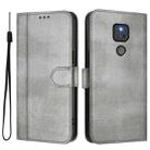 For Motorola Moto G Play 2021 Line Splicing Buckle Retro Leather Phone Case(Grey) - 2