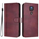 For Motorola Moto G Play 2021 Line Splicing Buckle Retro Leather Phone Case(Wine Red) - 2