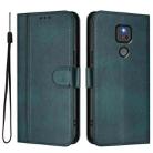 For Motorola Moto G Play 2021 Line Splicing Buckle Retro Leather Phone Case(Dark Green) - 2