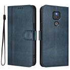 For Motorola Moto G Play 2021 Line Splicing Buckle Retro Leather Phone Case(Dark Blue) - 2