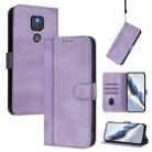 For Motorola Moto G Play 2021 Line Splicing Buckle Retro Leather Phone Case(Purple) - 1