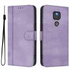 For Motorola Moto G Play 2021 Line Splicing Buckle Retro Leather Phone Case(Purple) - 2