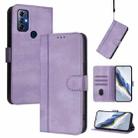 For Motorola Moto G Play 2022 Line Splicing Buckle Retro Leather Phone Case(Purple) - 1
