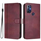 For Motorola Moto G Play 2023 / G Pure 2021 Line Splicing Buckle Retro Leather Phone Case(Wine Red) - 2