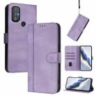 For Motorola Moto G Power 2022 Line Splicing Buckle Retro Leather Phone Case(Purple) - 1