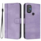 For Motorola Moto G Power 2022 Line Splicing Buckle Retro Leather Phone Case(Purple) - 2