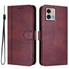 For Motorola Moto G Stylus 5G 2023 Line Splicing Buckle Retro Leather Phone Case(Wine Red) - 2
