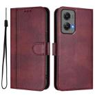 For Motorola Moto G Stylus 5G 2024 Line Splicing Buckle Retro Leather Phone Case(Wine Red) - 2