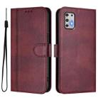 For Motorola Moto G Stylus 4G 2021 Line Splicing Buckle Retro Leather Phone Case(Wine Red) - 2