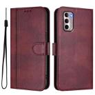 For Motorola Moto G Stylus 4G 2022 Line Splicing Buckle Retro Leather Phone Case(Wine Red) - 2