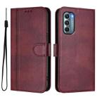 For Motorola Moto G Stylus 5G 2022 Line Splicing Buckle Retro Leather Phone Case(Wine Red) - 2