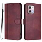 For Motorola Moto G Stylus 4G 2023 Line Splicing Buckle Retro Leather Phone Case(Wine Red) - 2