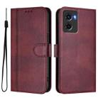 For Motorola Moto G05 / E15 Line Splicing Buckle Retro Leather Phone Case(Wine Red) - 2