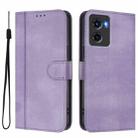 For Motorola Moto G05 / E15 Line Splicing Buckle Retro Leather Phone Case(Purple) - 2