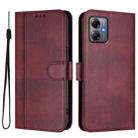 For Motorola Moto G14 4G / G54 5G EU Line Splicing Buckle Retro Leather Phone Case(Wine Red) - 2
