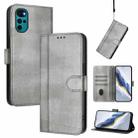 For Motorola Moto E32 India / G22 4G Line Splicing Buckle Retro Leather Phone Case(Grey) - 1