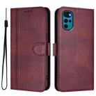 For Motorola Moto E32 India / G22 4G Line Splicing Buckle Retro Leather Phone Case(Wine Red) - 2