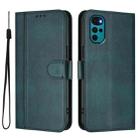 For Motorola Moto E32 India / G22 4G Line Splicing Buckle Retro Leather Phone Case(Dark Green) - 2