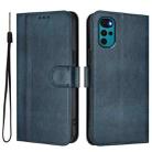 For Motorola Moto E32 India / G22 4G Line Splicing Buckle Retro Leather Phone Case(Dark Blue) - 2