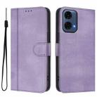 For Motorola Moto G24 Power 4G India Line Splicing Buckle Retro Leather Phone Case(Purple) - 2