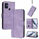 For Motorola Moto G30 / G20 / G10 Line Splicing Buckle Retro Leather Phone Case(Purple) - 1