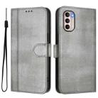 For Motorola Moto G31 4G Global / G41 4G Line Splicing Buckle Retro Leather Phone Case(Grey) - 2