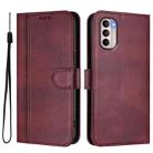For Motorola Moto G31 4G Global / G41 4G Line Splicing Buckle Retro Leather Phone Case(Wine Red) - 2