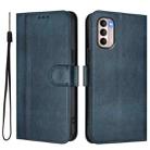 For Motorola Moto G31 4G Global / G41 4G Line Splicing Buckle Retro Leather Phone Case(Dark Blue) - 2