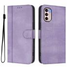 For Motorola Moto G31 4G Global / G41 4G Line Splicing Buckle Retro Leather Phone Case(Purple) - 2
