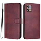 For Motorola Moto G32 Line Splicing Buckle Retro Leather Phone Case(Wine Red) - 2