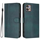 For Motorola Moto G32 Line Splicing Buckle Retro Leather Phone Case(Dark Green) - 2