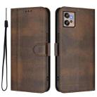For Motorola Moto G32 Line Splicing Buckle Retro Leather Phone Case(Brown) - 2