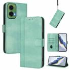 For Motorola Moto G35 5G Line Splicing Buckle Retro Leather Phone Case(Mint) - 1