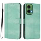 For Motorola Moto G35 5G Line Splicing Buckle Retro Leather Phone Case(Mint) - 2