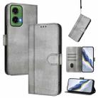 For Motorola Moto G35 5G Line Splicing Buckle Retro Leather Phone Case(Grey) - 1